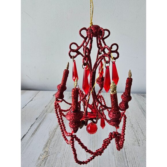 Katherine's collection red glitter chandelier beaded ornament mini as is - Picture 3 of 7